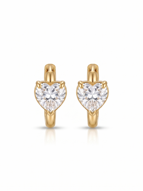 Amour Huggies - pair of gold huggie hoop earrings with heart-shaped stone accent
