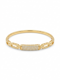 Anti-tarnish 18K gold-plated crystal bar bangle.