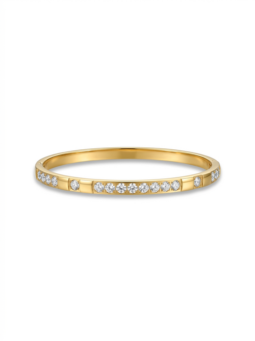 Anti-tarnish 18K gold-plated crystal embedded segmented bangle.