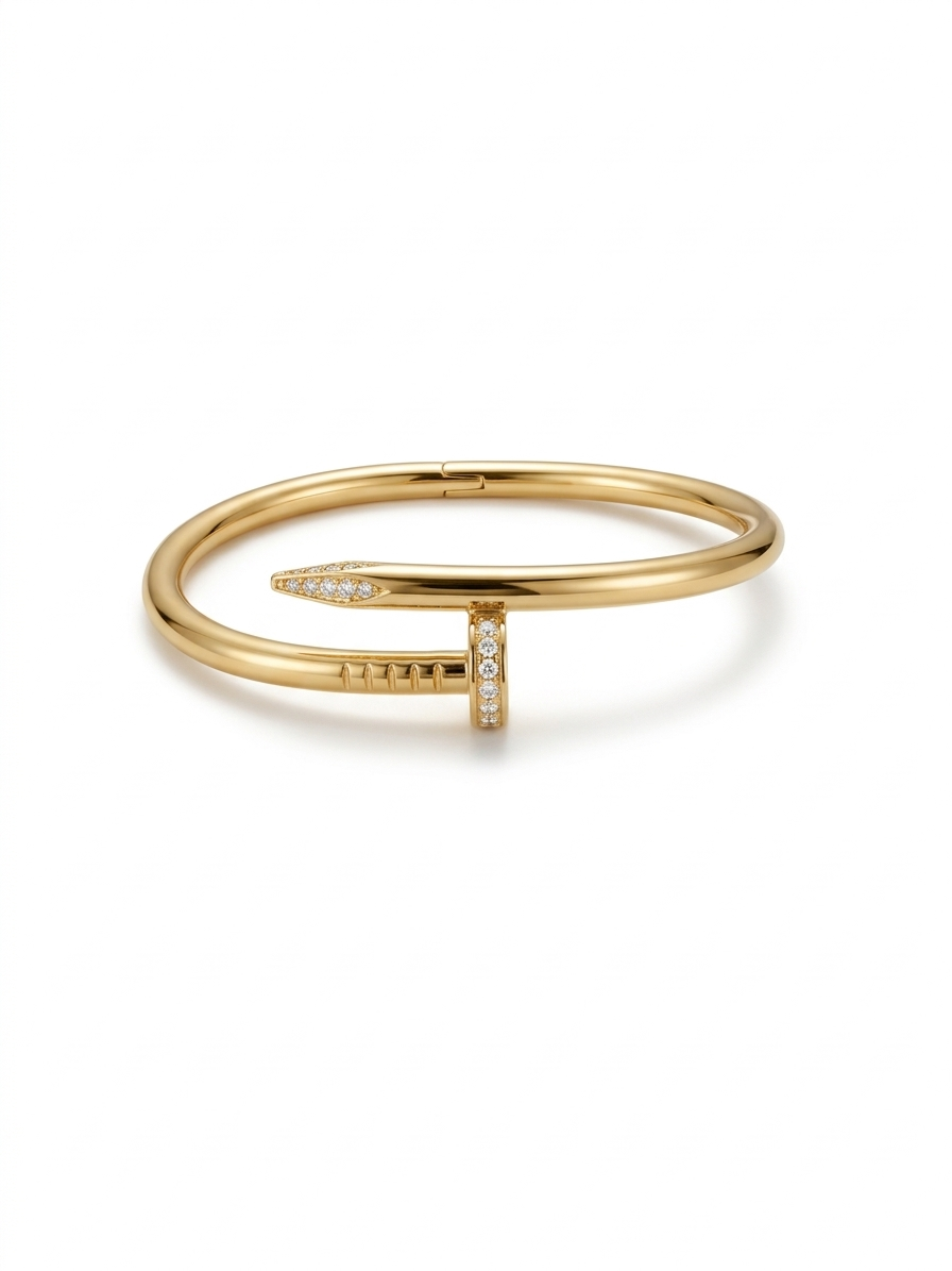 Anti-tarnish 18K gold-plated crystal nail bangle.