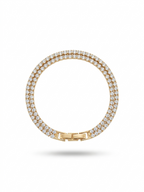 Anti-tarnish 18K gold-plated double row eternity tennis bracelet.