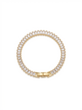 Anti-tarnish 18K gold-plated linear tennis bracelet.