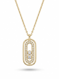 Anti-tarnish 18K gold-plated moving crystal oval pendant necklace.