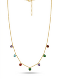 Anti-tarnish 18K gold-plated multi-color crystal heart charm necklace.