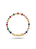 Anti-tarnish 18K gold-plated multi-color square-stone bracelet.