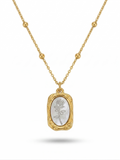 Anti-tarnish 18K gold-plated vintage rose medallion satellite necklace.