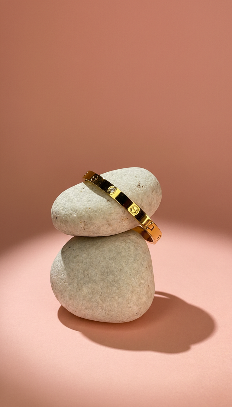 Anti-tarnish 18K gold-plated emerald-cut bangle.