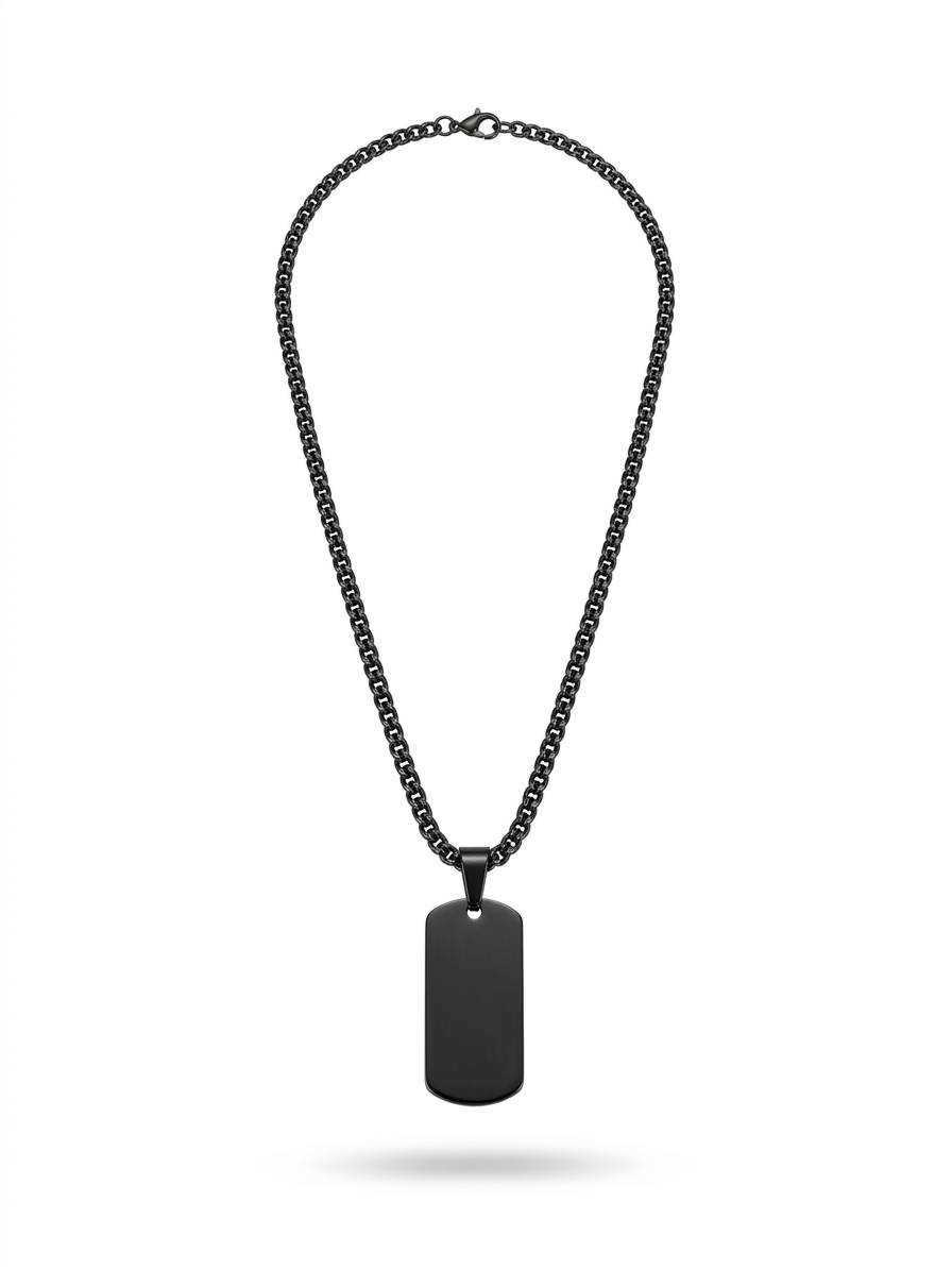 Anti-tarnish matte black stealth tag pendant necklace for men.