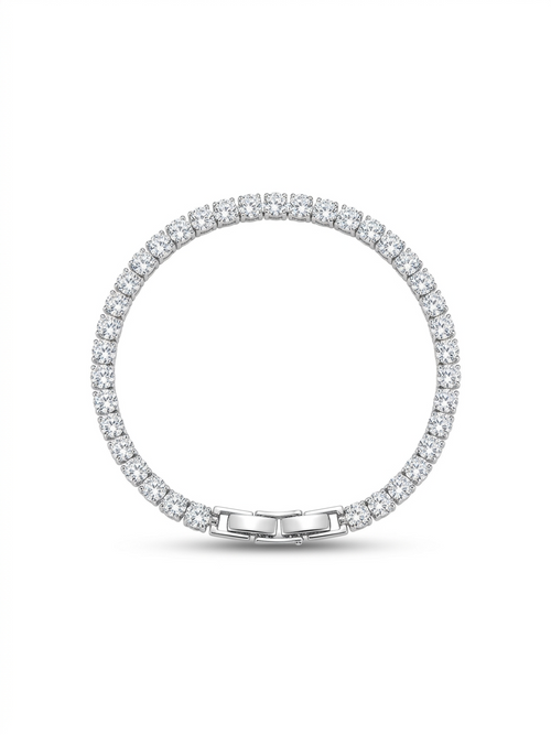 Anti-tarnish silver brilliant-cut tennis bracelet.