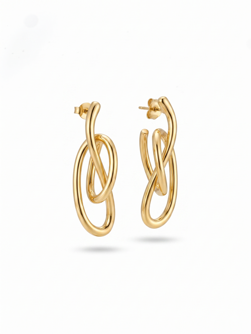 Aria Knots Earrings - pair of gold sculptural knot-shaped earrings