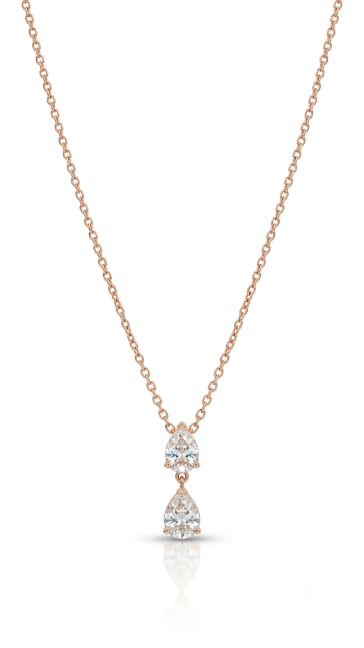 Aura Double Pear Drop Necklace 18K gold plated worn on model