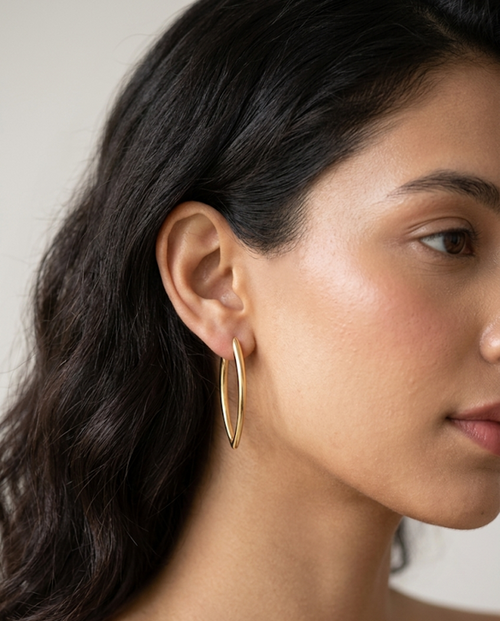 Anti Tarnish 18K Gold Plated  Aura Marquise Hoops earrings for Women