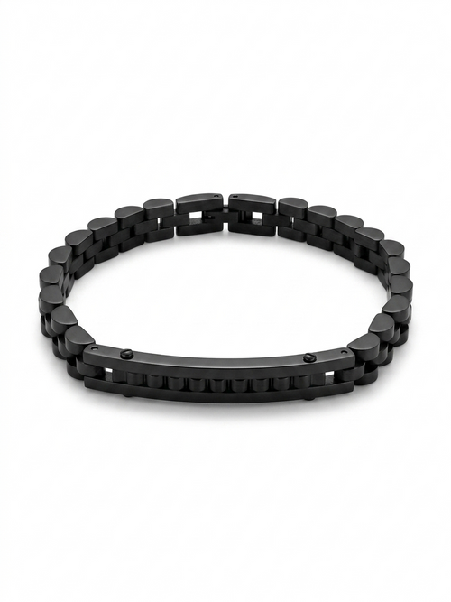 Anti Tarnish 18K Gold Plated Carbon Bar Link Black Bracelet for Men.
