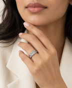 Celeste diamond cluster ring with sparkling stones and pavé-set silver band