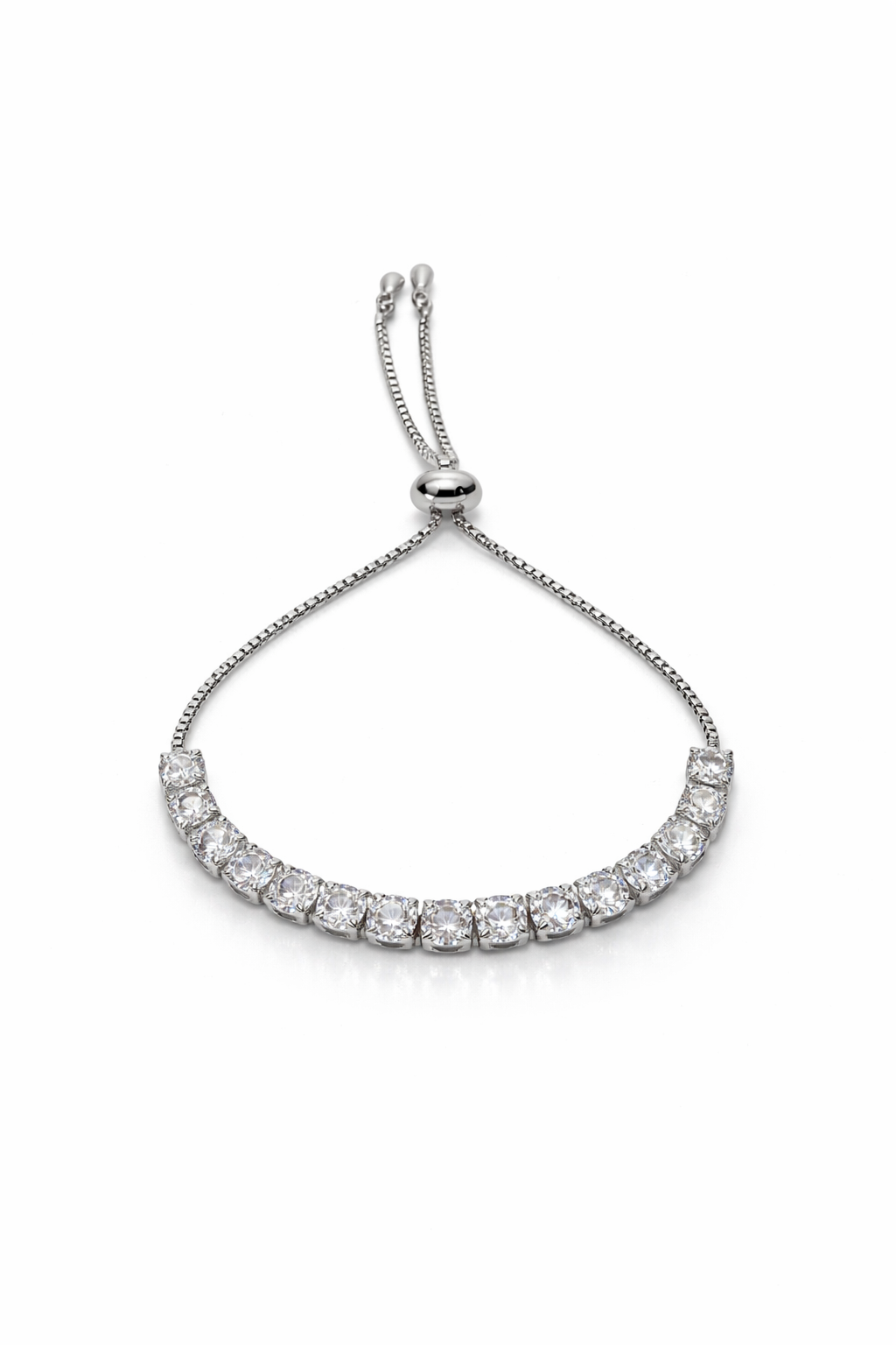 Silver Classic Brilliant-Cut Tennis Bolo Adjustable Bracelet