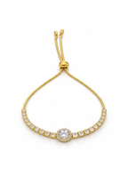 Gold Halo Solitaire Adjustable Bolo Bracelet - 18K Gold Plated