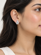 Silver Marquise Floral Cluster Stud Earrings