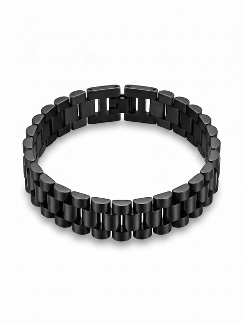 Anti Tarnish 18K Gold Plated Classic Black Watch style Bracelet for Men.
