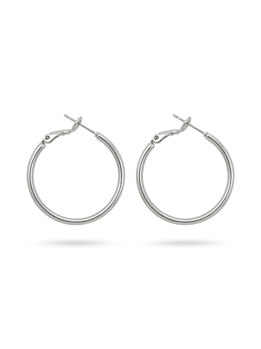 Classic round silver hoop earrings.