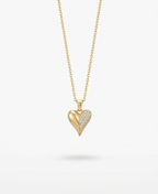 Crystal Half-Pave Heart Pendant Necklace 18K gold plated on model.