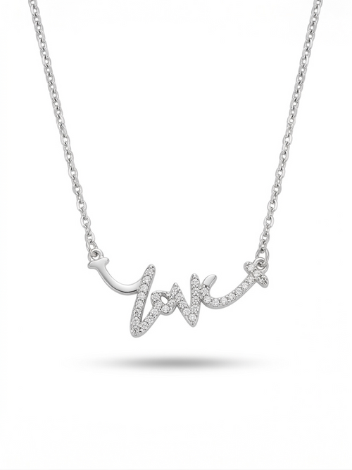 Crystal Script Love Pendant Necklace 18K gold plated