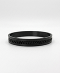 Dark industrial-finish kada bracelet with link detailing for men.