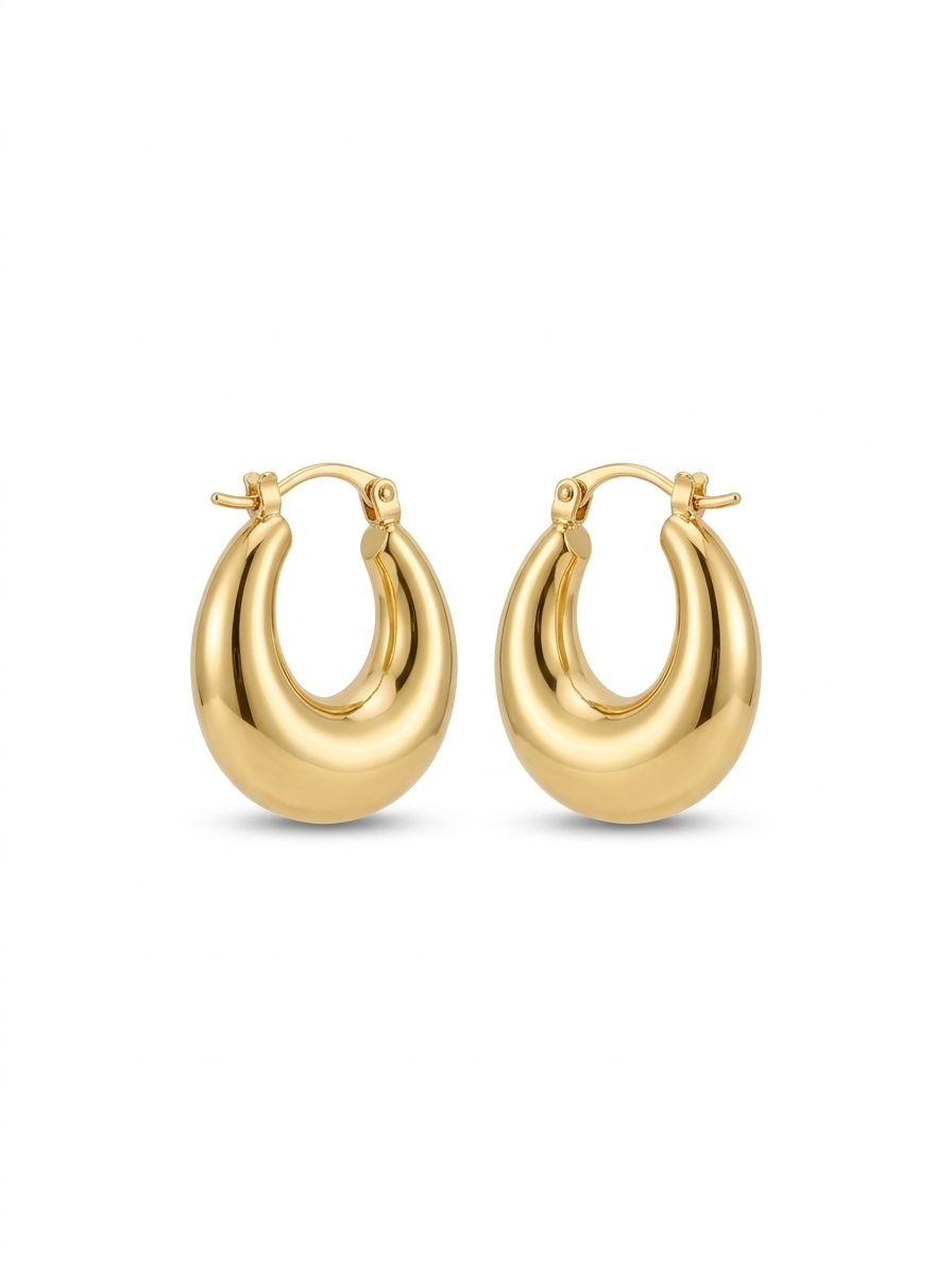 Fluid curved gold-plated drop hoop earrings.
