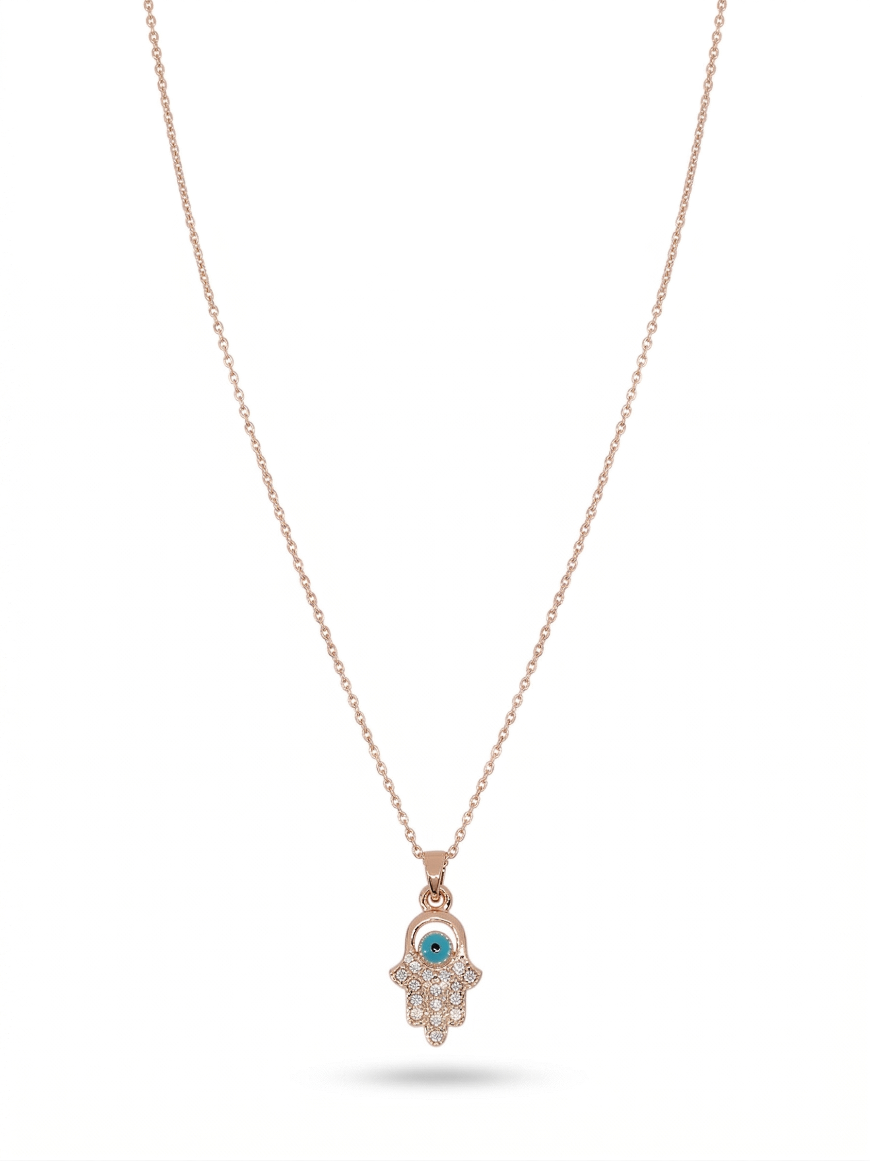 Hamsa Hand Evil Eye Necklace in Rose Gold - 18K Gold Plated