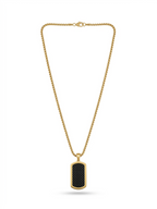 Onyx Grid Tag Necklace - 18K Gold Plated