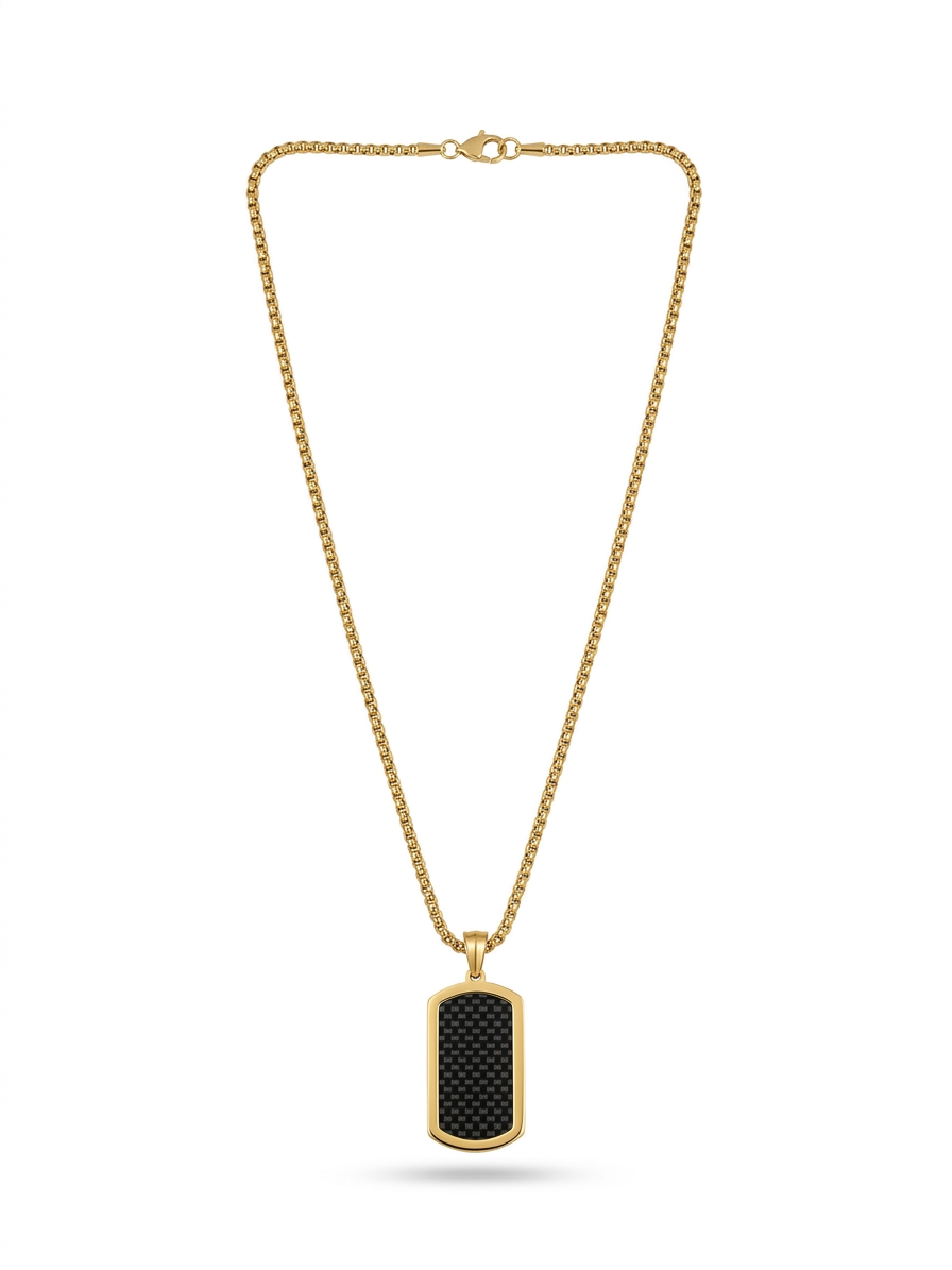 Onyx Grid Tag Necklace - 18K Gold Plated