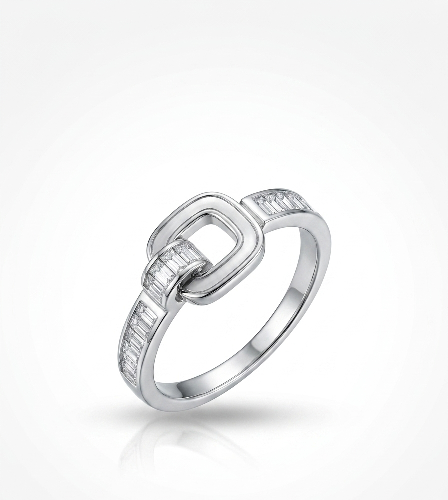 Geometric Belt-Buckle Crystal Ring