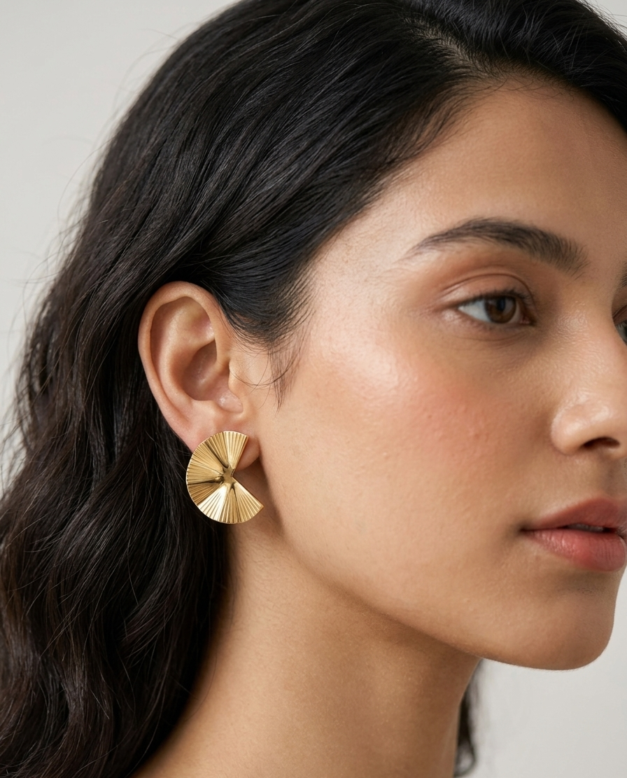 Soleil Pleated Fan Studs - 18K Gold Plated