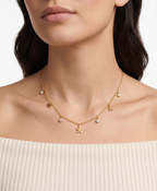 Dainty Floral & Crystal Charm Droplet Necklace - 18K Gold Plated