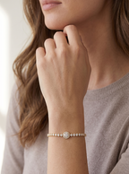 Gold Halo Solitaire Adjustable Bolo Bracelet - 18K Gold Plated
