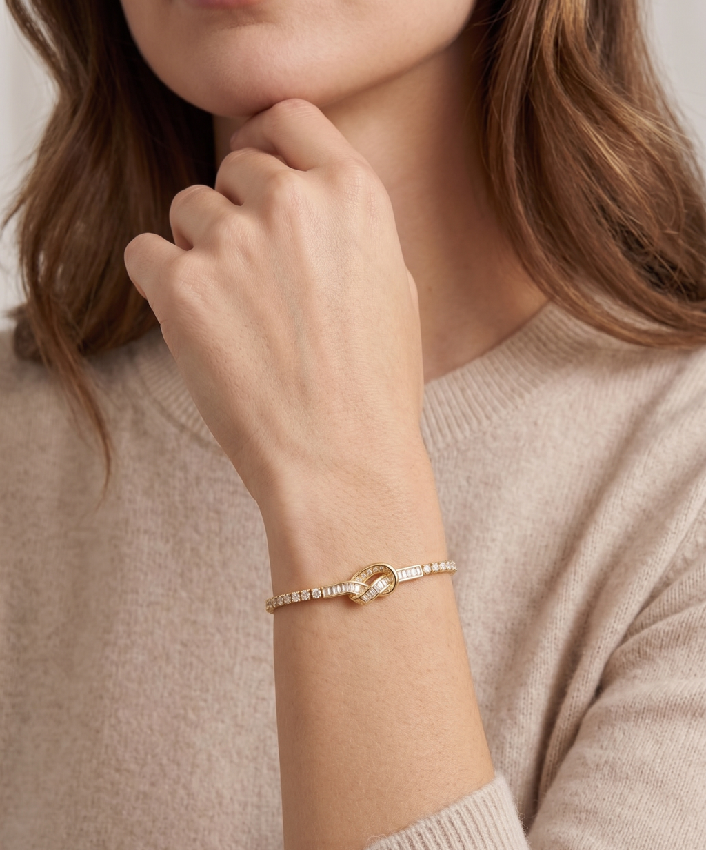 Gold Infinite Knot Baguette Adjustable Bracelet - 18K Gold Plated