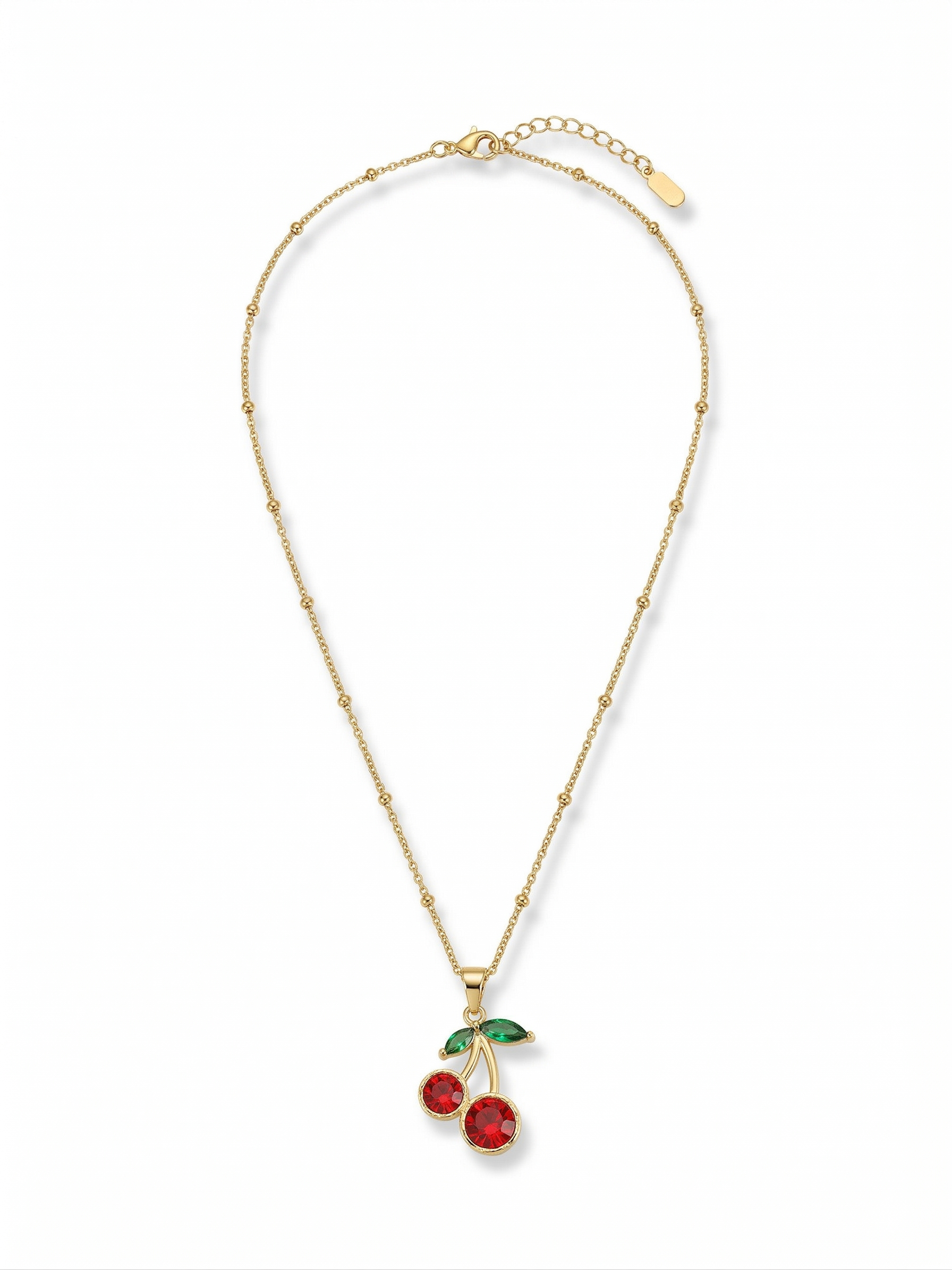Crystal Cherry Pendant Necklace - 18K Gold Plated