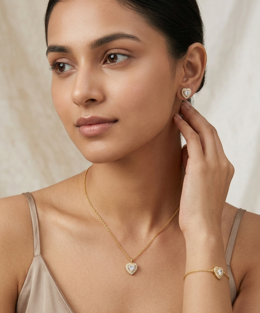 Eternal Heart Halo Gold Jewelry Set - 18K Gold Plated