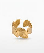 Laurel Leaf Adjustable Open Ring - 18K Gold Plated