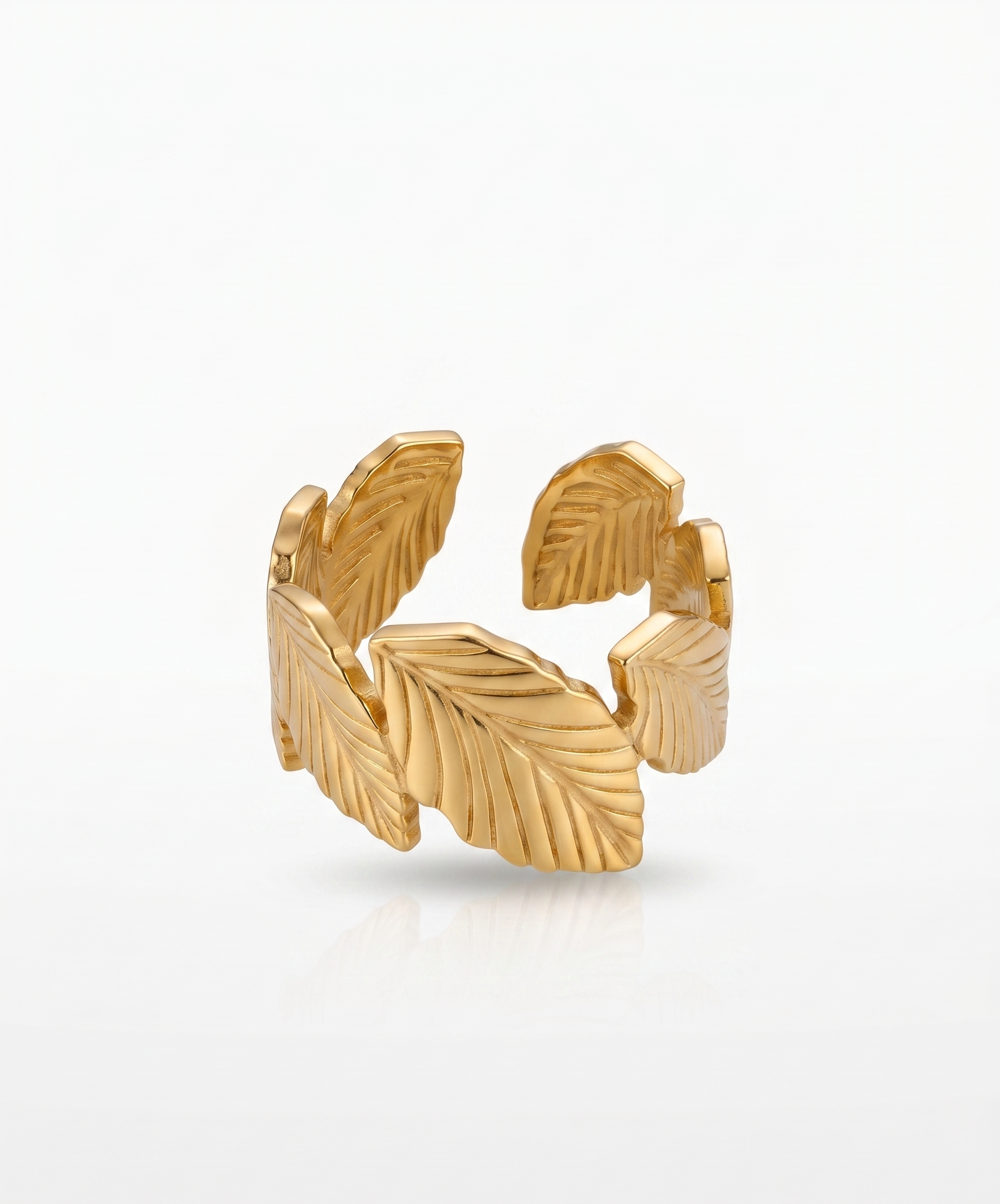 Laurel Leaf Adjustable Open Ring - 18K Gold Plated