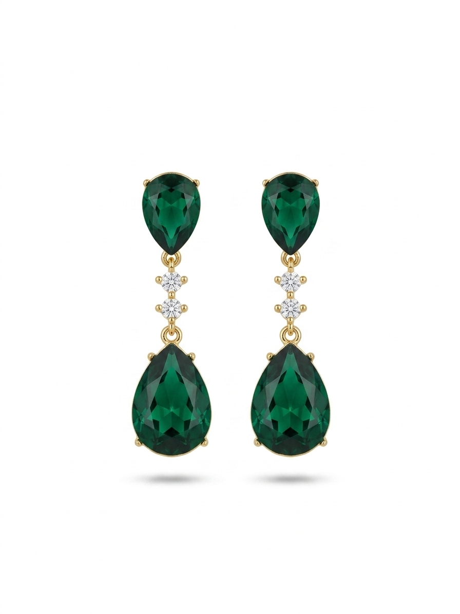 The Emerald Teardrop Drops - 18K Gold Plated
