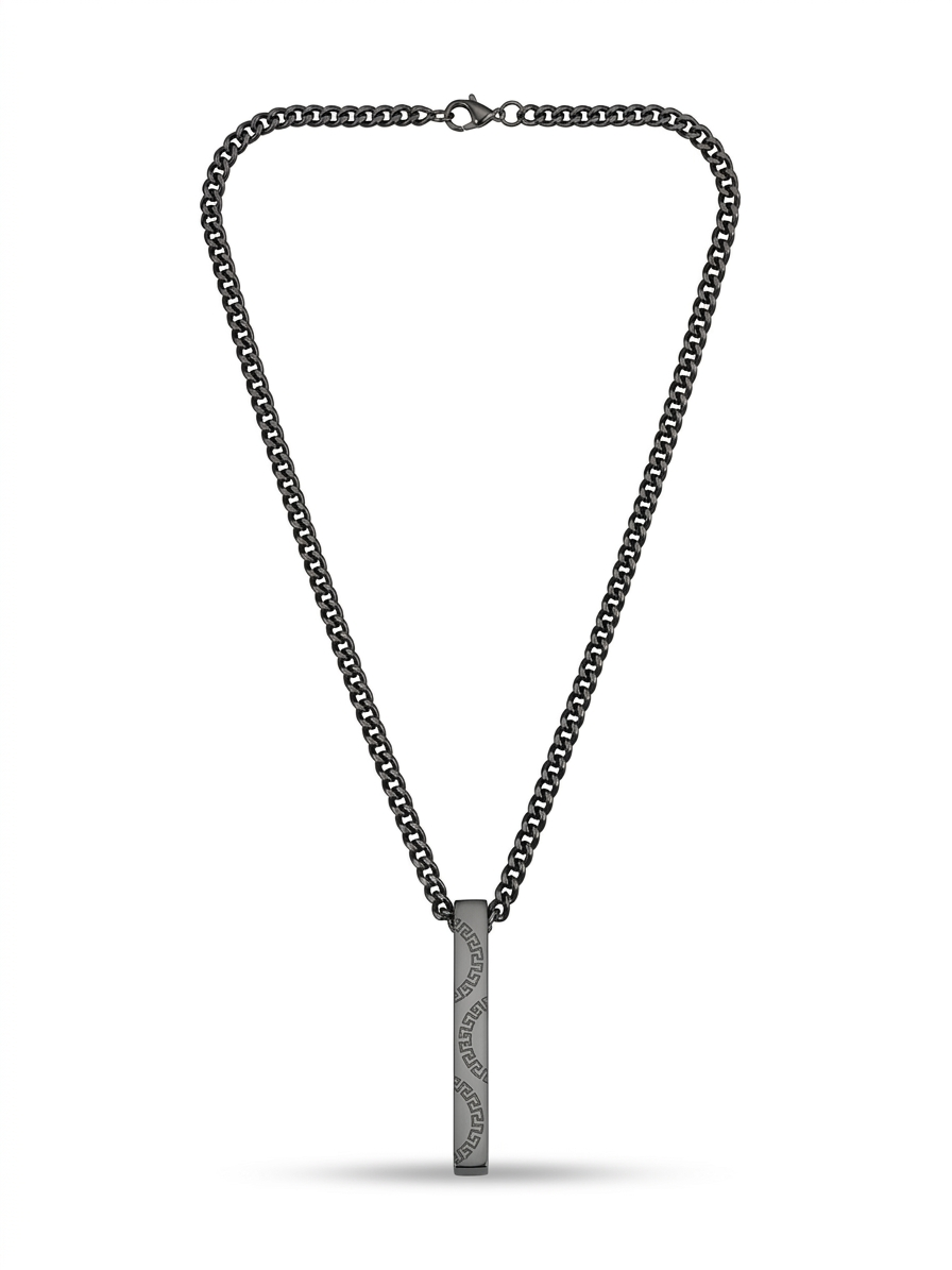 Greek Key Vertical Bar Necklace in Matte Black