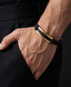 Bold Gold & Leather ID Bracelet