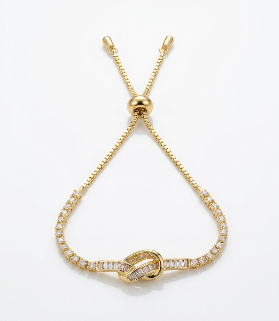 Gold Infinite Knot Baguette Adjustable Bracelet - 18K Gold Plated