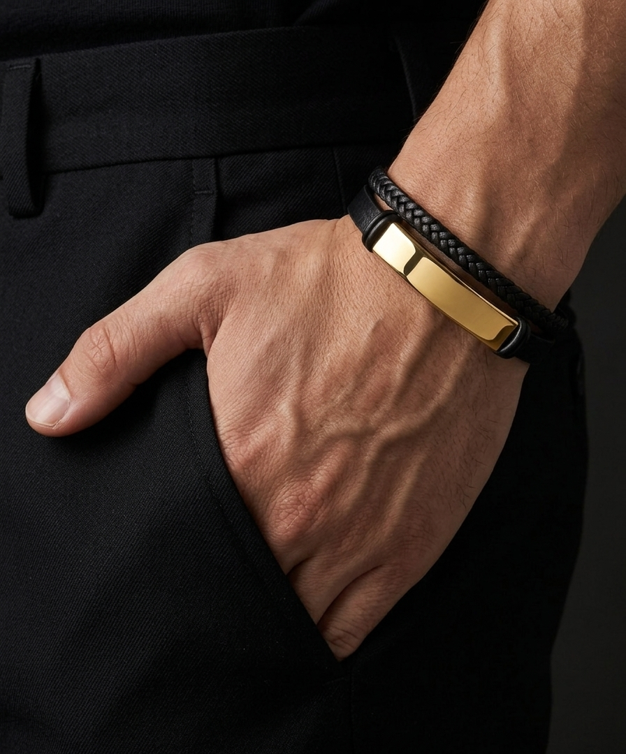 Onyx Braid Gold Bar Bracelet