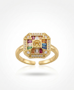 The Art Deco Multicolour Mosaic Adjustable Ring - 18K Gold Plated