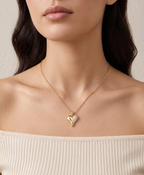 Crystal Half-Pave Heart Pendant Necklace -  18K Gold Plated