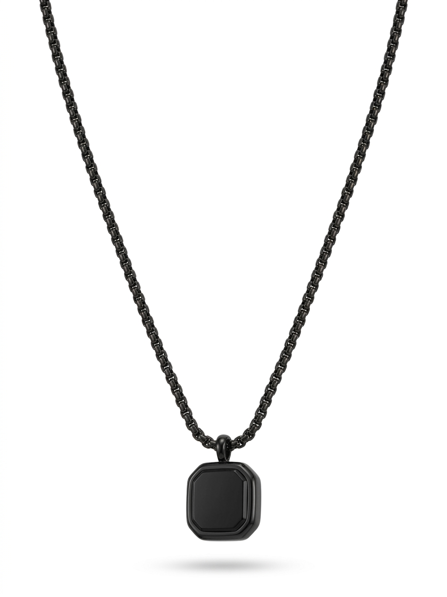 Matte Black Octagonal Onyx Pendant Necklace