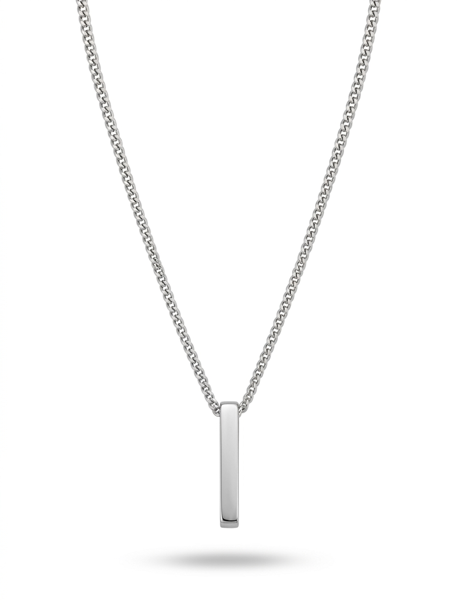 Polished Silver Vertical Bar Pendant Necklace