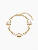 Double-Layer Square Zirconia Bracelet - 18K Gold Plated