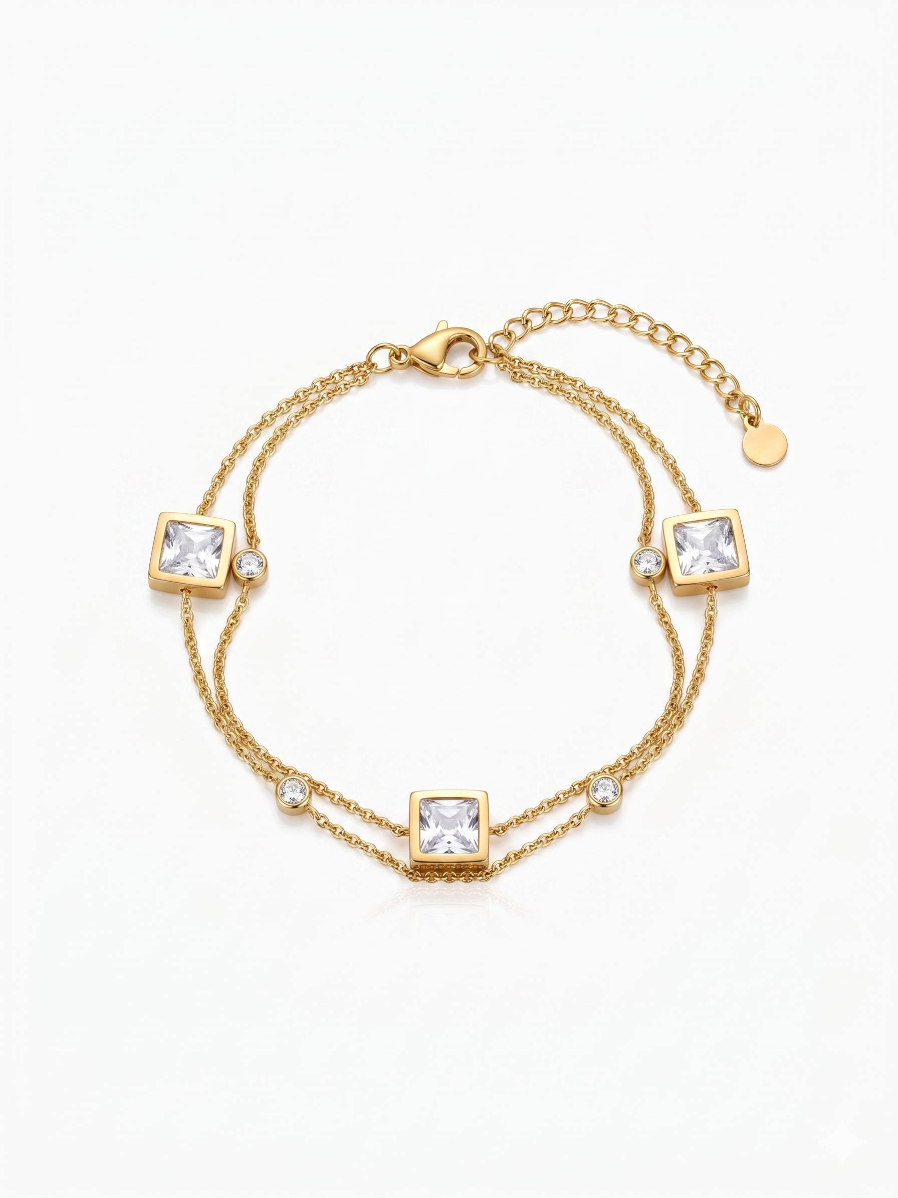 Double-Layer Square Zirconia Bracelet - 18K Gold Plated